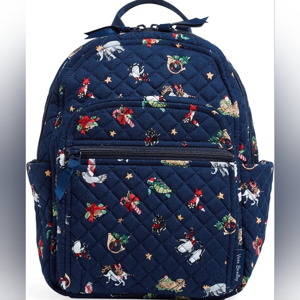 Vera Bradley Women's Cotton Small Backpack, Snow Globe Motifs